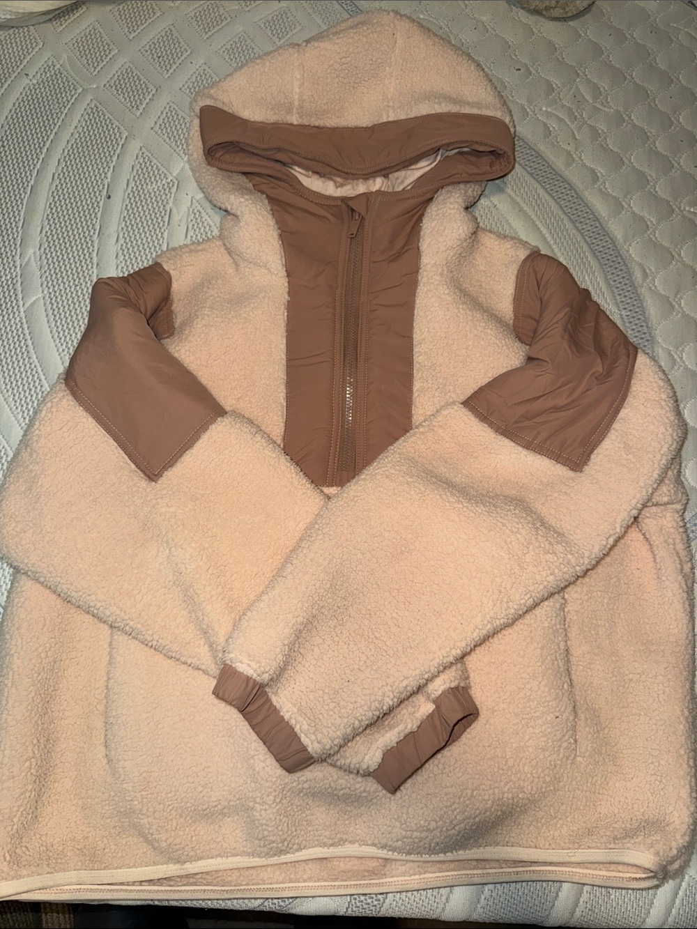 FP Movement by Free People Blush Sherpa Hooded Jacket with Taupe Accents